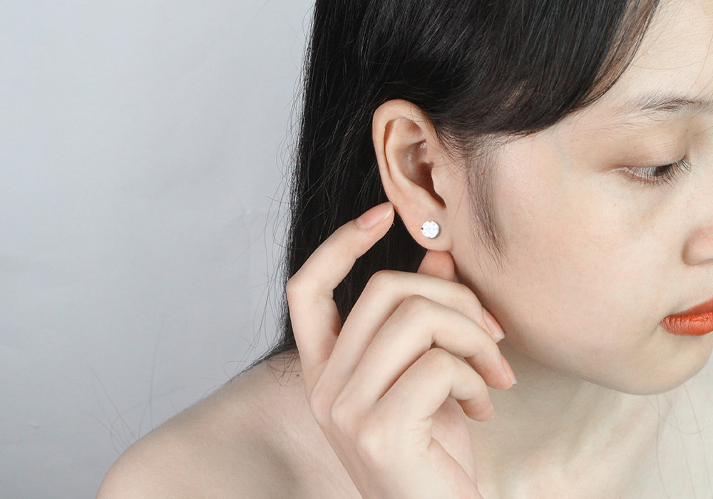 Bông tai bạc nữ đính đá tròn đẹp BTN0044
